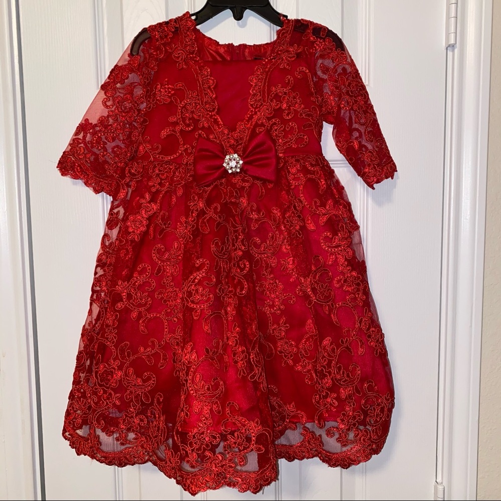 Chantilly Place red embroidered toddler dress